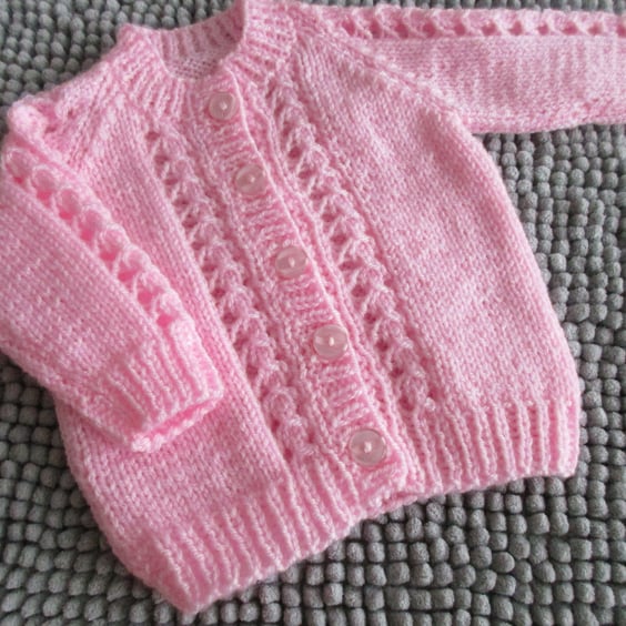 14" Patterned Round Neck Cardigan (BabyPink)