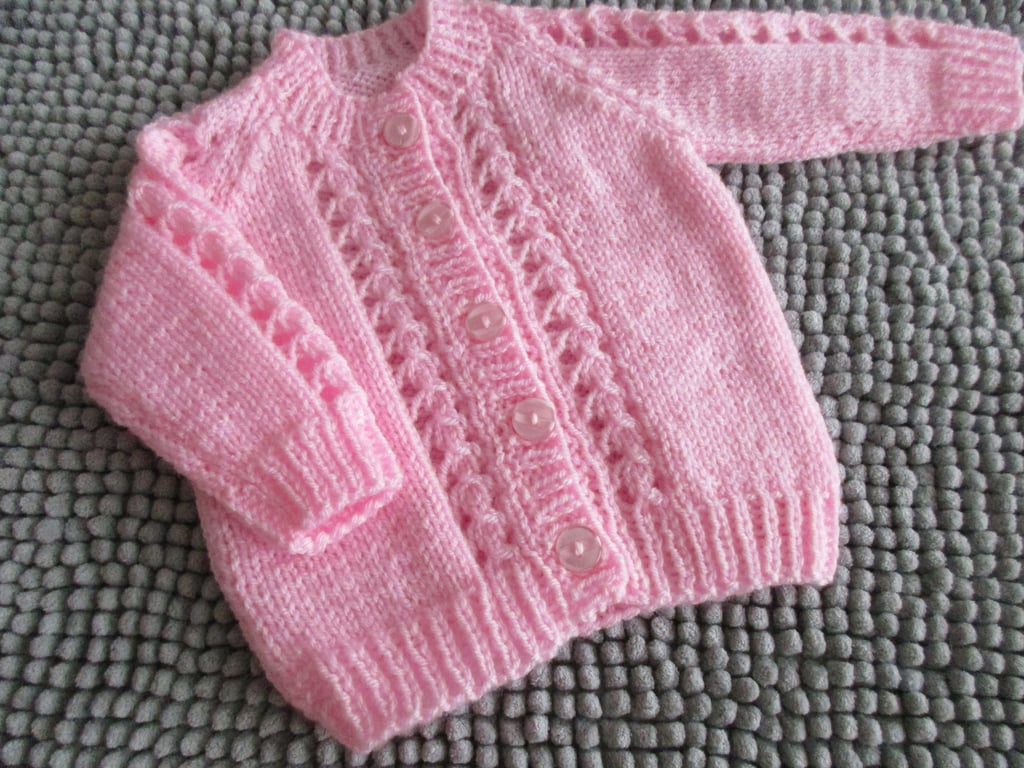 14" Patterned Round Neck Cardigan (BabyPink)
