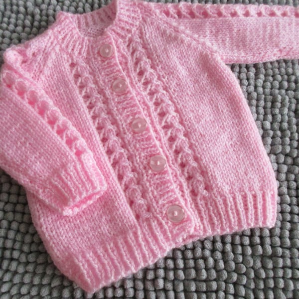 14" Patterned Round Neck Cardigan (BabyPink)