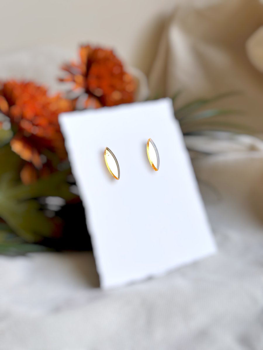 Elegant Mirror Gold Acrylic Marquise Studs