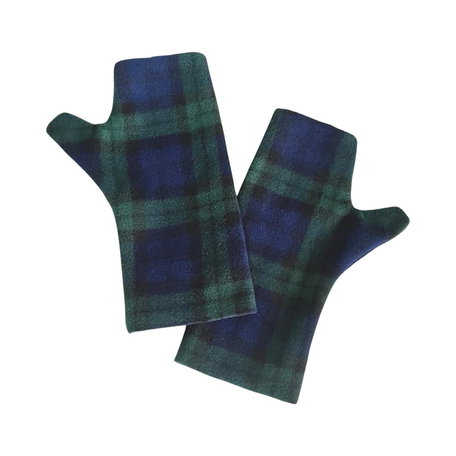 Tartan fingerless driving gloves Soft cosy winter fleece wrist warmer mittens 