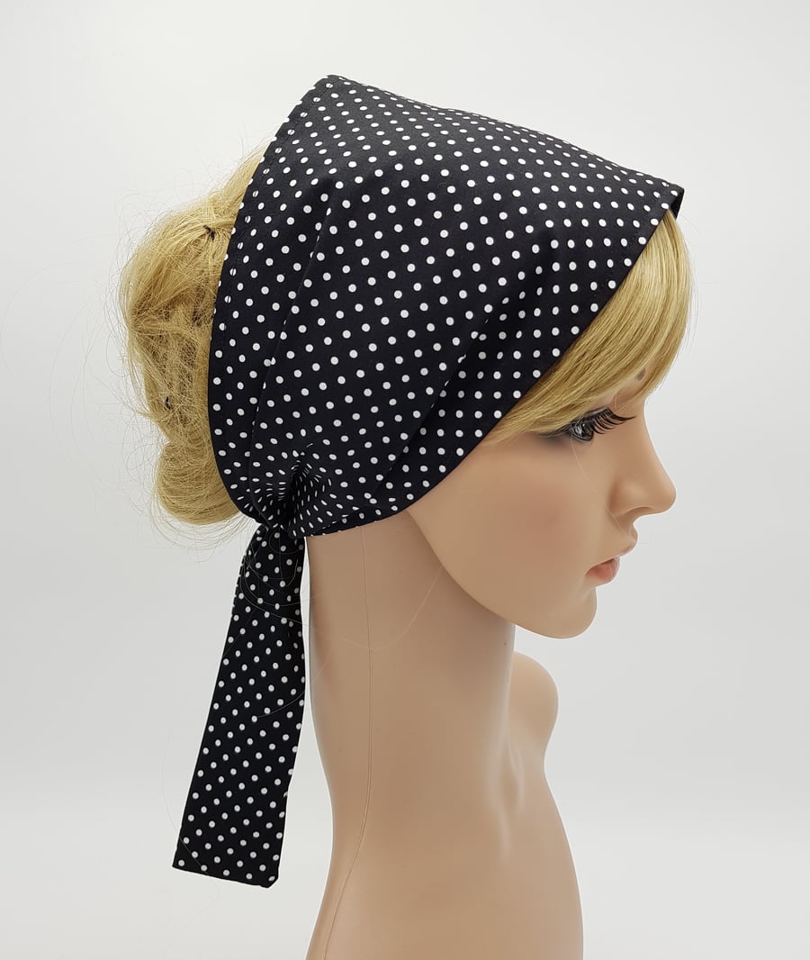 Polka dot headband, ladies women self tie cotton hair scarf, hair cover