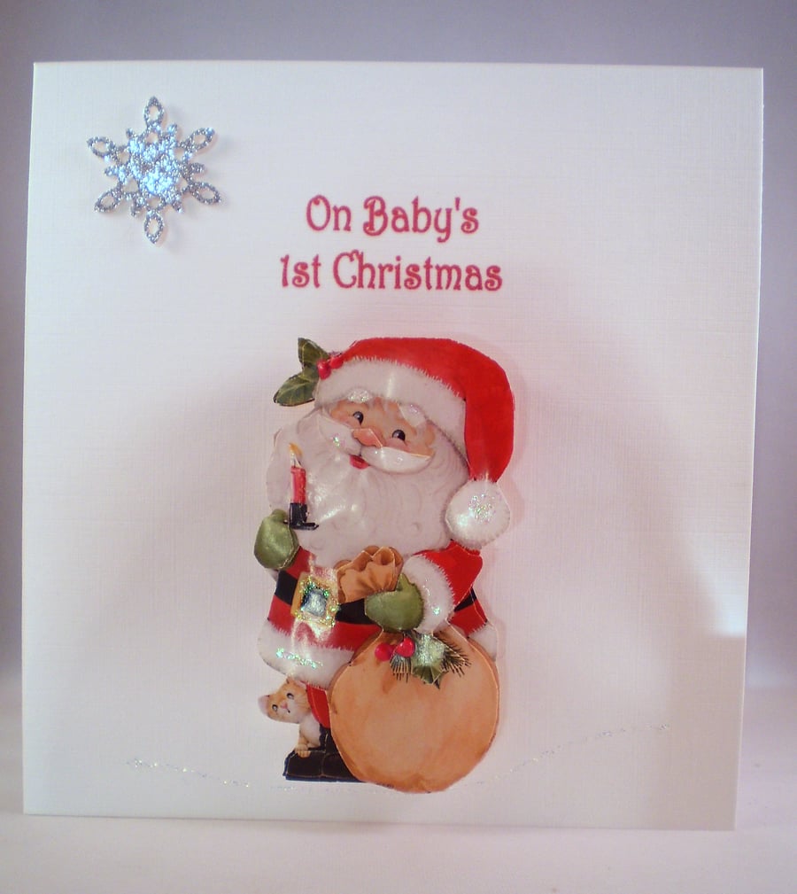 Baby's 1st Christmas Card, Santa Handmade, Decoupage, 3D, Personalise