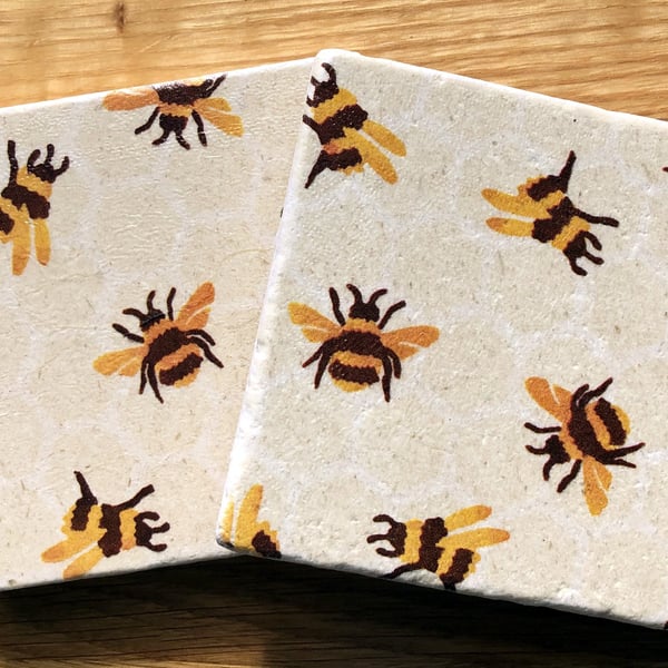Emma Bridgewater Styled Bees Natural Stone Coaster