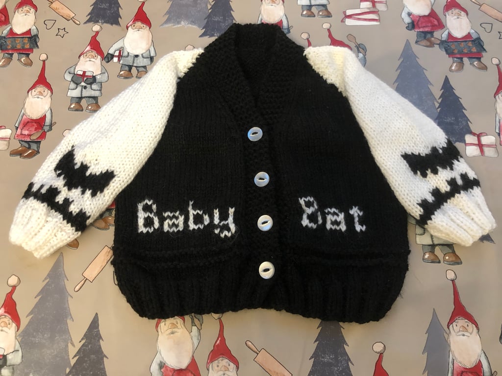 Black and white Baby cardigan .Emo ,Bat, baby shower gift 