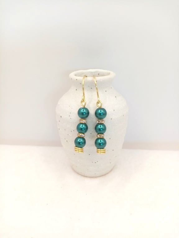 Glass Pearl Drop Earrings, Bridal Party Earrings, Handmade, Gift for Her
