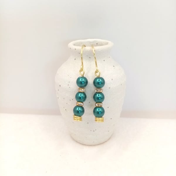 Glass Pearl Drop Earrings, Bridal Party Earrings, Handmade, Gift for Her