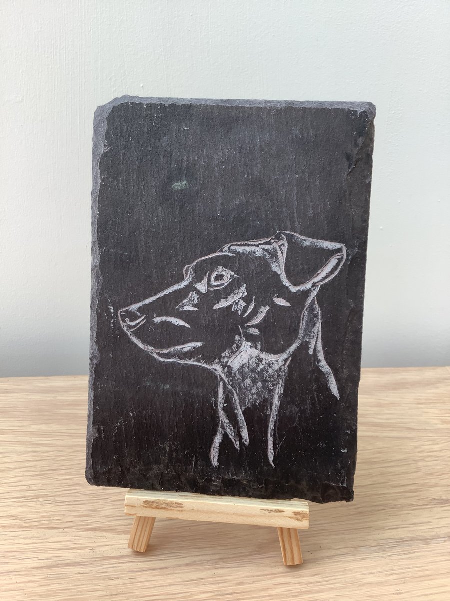 Jack Russell Terrier Dog Head Profile- original art picture hand carved on slate