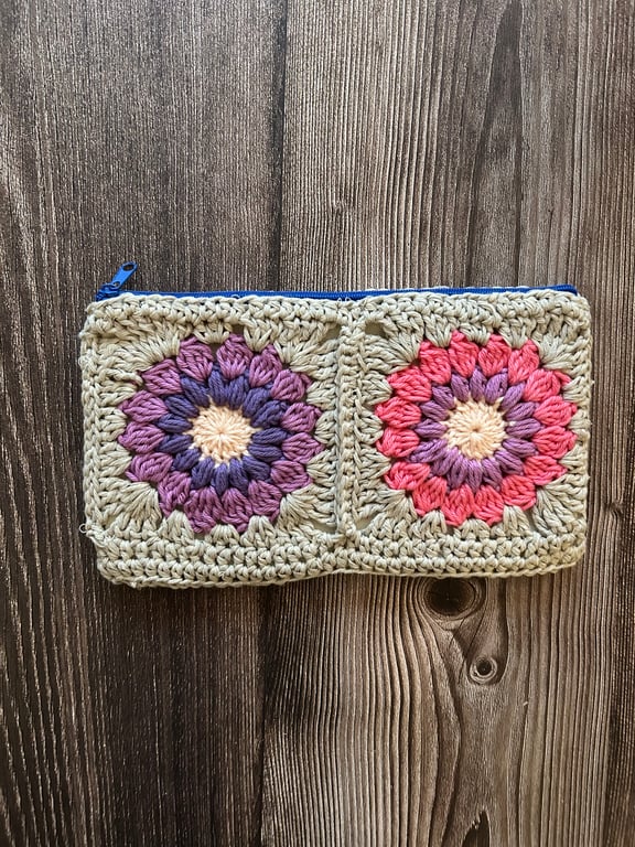 Crochet Colourful Pencil Case Zip Pouch Make up bag