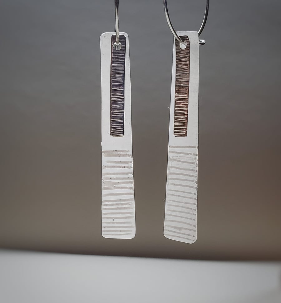 'Winter Trees' drop hoop silver earrings