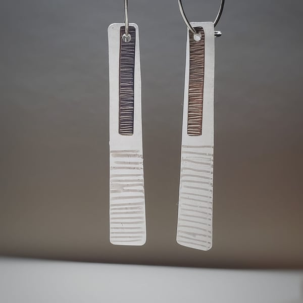 'Winter Trees' drop hoop silver earrings