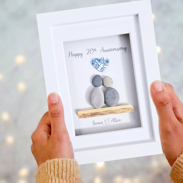 China Anniversary Pebble Art, Handmade 20th Anniversary Gift, 20 Years Together