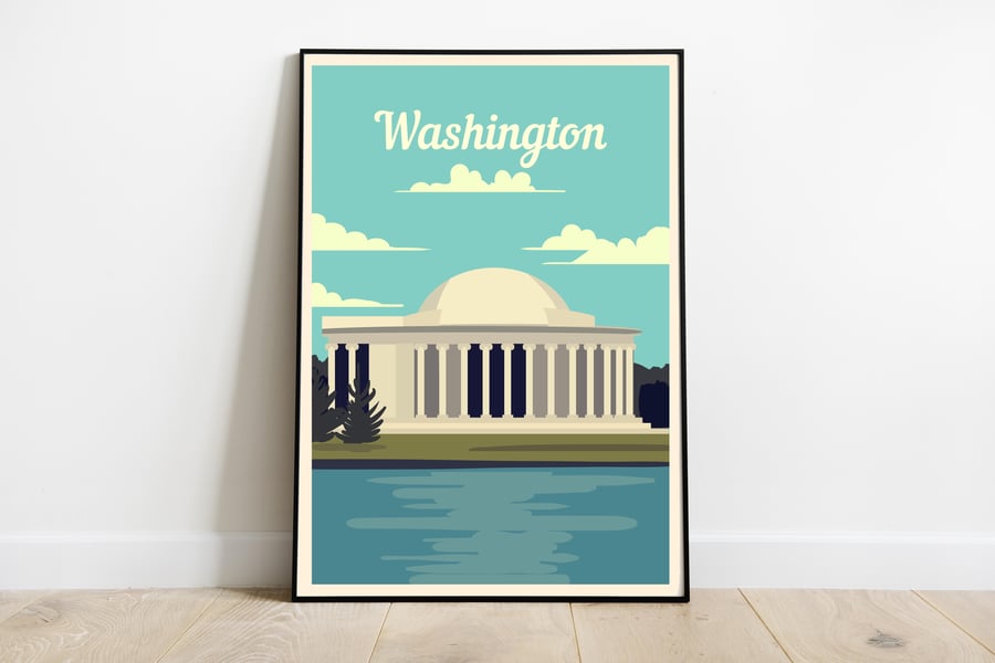 Washington retro travel poster, Washington city art print, USA travel decor