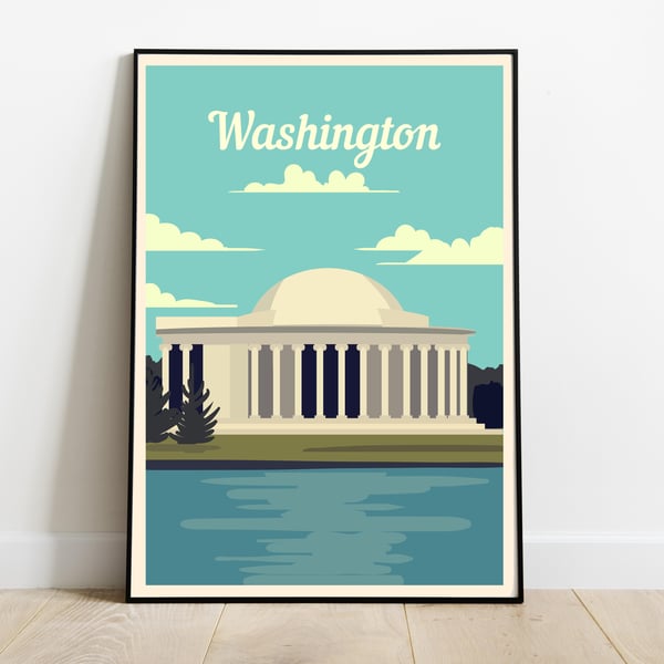 Washington retro travel poster, Washington city art print, USA travel decor