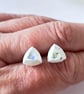 White and Silver Glitter Triangle Stud Earrings, Minimalist Earrings 