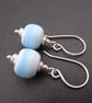 lampwork glass earrings, blue and white, sterling silver jewellery