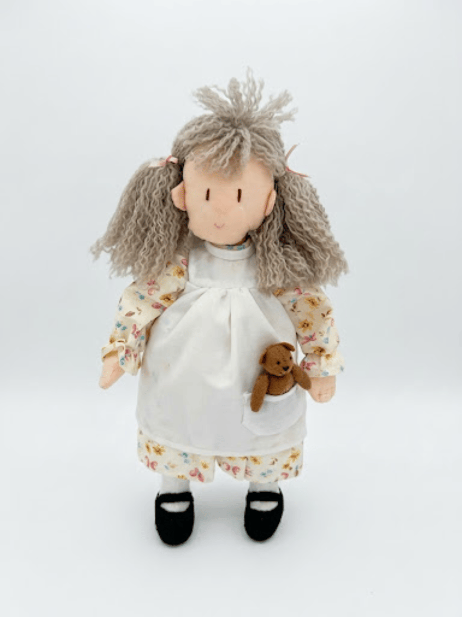 Olivia 14 Inch Handmade Rag Doll with Teddy Bear Pocket Friend 