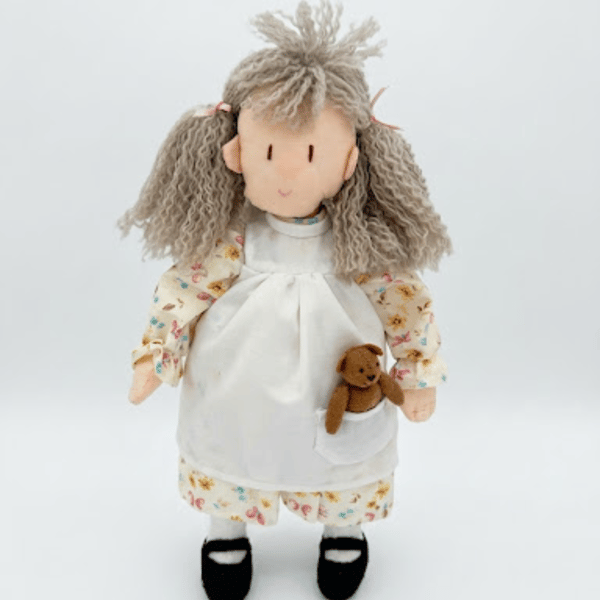 Olivia 14 Inch Handmade Rag Doll with Teddy Bear Pocket Friend 