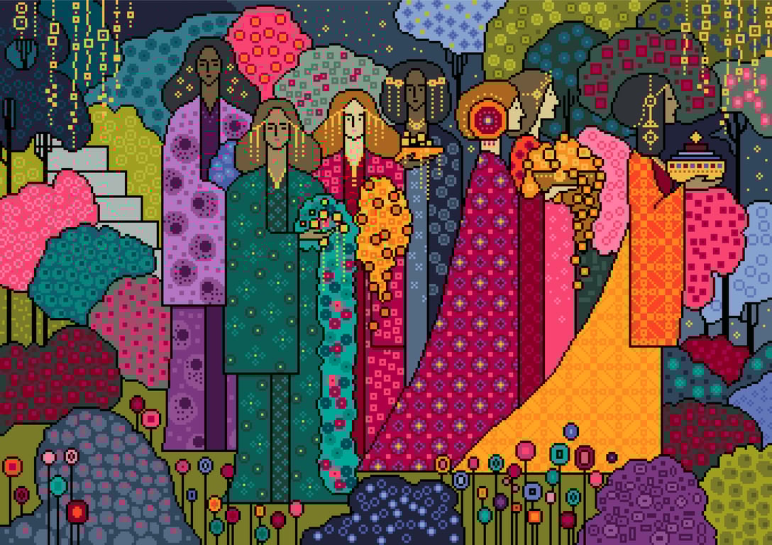 281 - Cross Stitch pattern Opulent Procession of Golden Princesses from Aladdin 