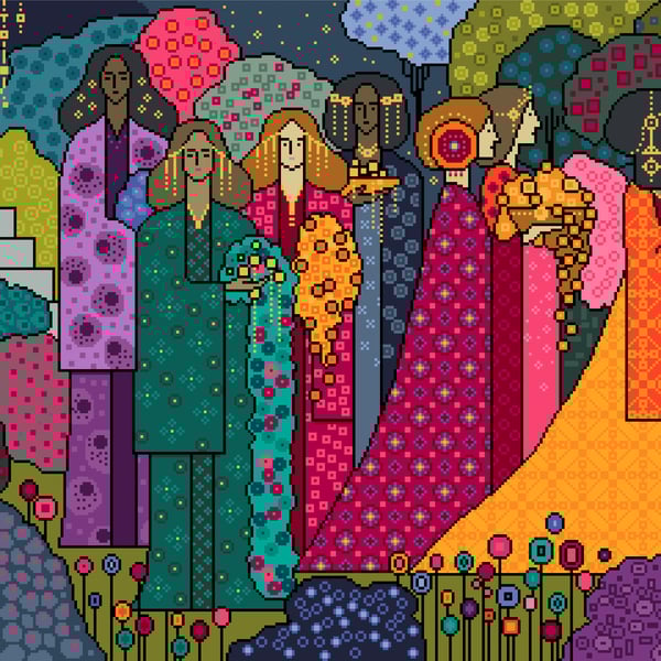 281 - Cross Stitch pattern Opulent Procession of Golden Princesses from Aladdin 