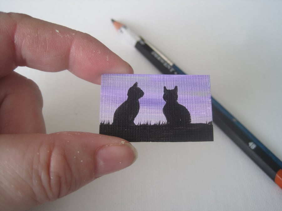 Dolls House Miniature Original Painting Cat SIlhouette