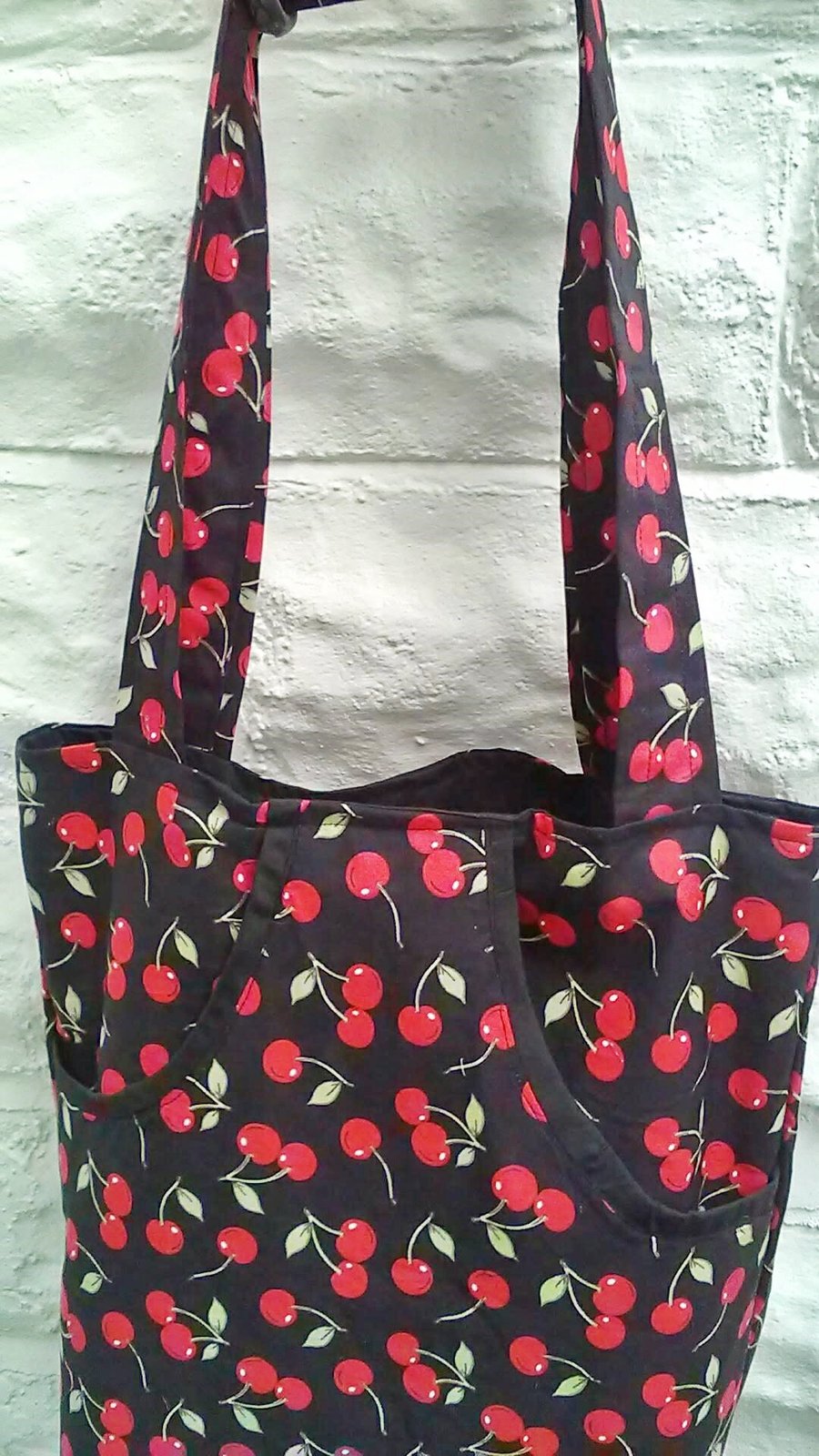 Cherries Print Shoulder Bag - Handcrafted Lined Tote Bag handmade in Yorkshire