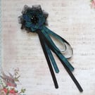 Black Watch Tartan Ruffle Black Lace Regency Ribbons Hair or Bonnet Clip