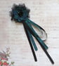 Black Watch Tartan Ruffle Black Lace Regency Ribbons Hair or Bonnet Clip - Image 1