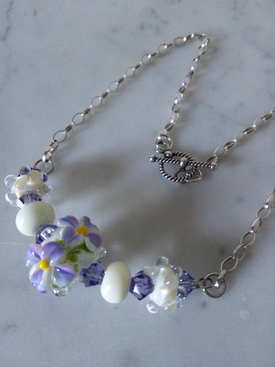  SALE - HALF PRICE -  SPRING FLOWERS LAMPWORK NECKLACE - - FREE UK POSTAGE