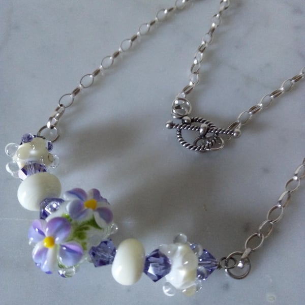  SALE - HALF PRICE -  SPRING FLOWERS LAMPWORK NECKLACE - - FREE UK POSTAGE