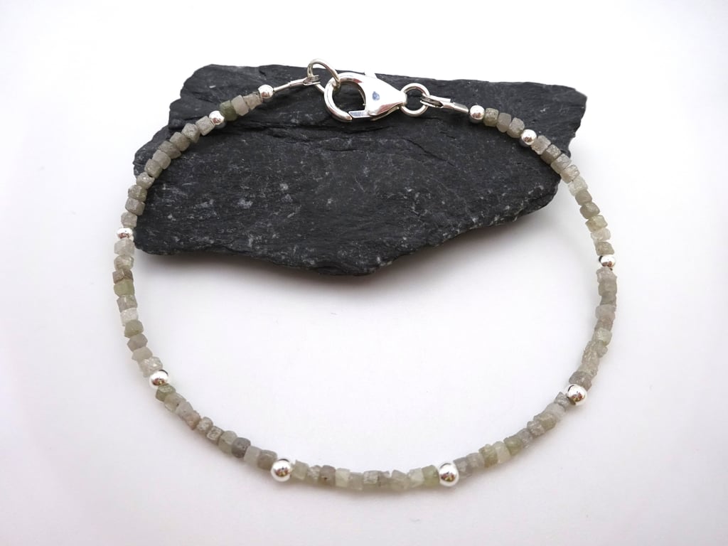 rough grey diamond gemstone beaded bracelet