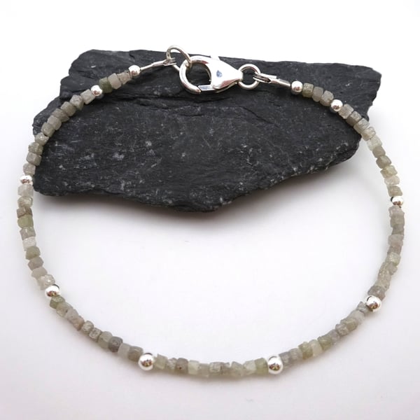 rough grey diamond gemstone beaded bracelet