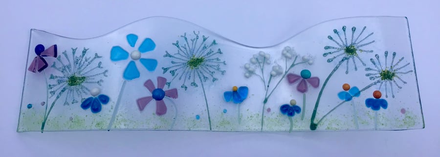 Free standing meadows  fused glass wave ornament