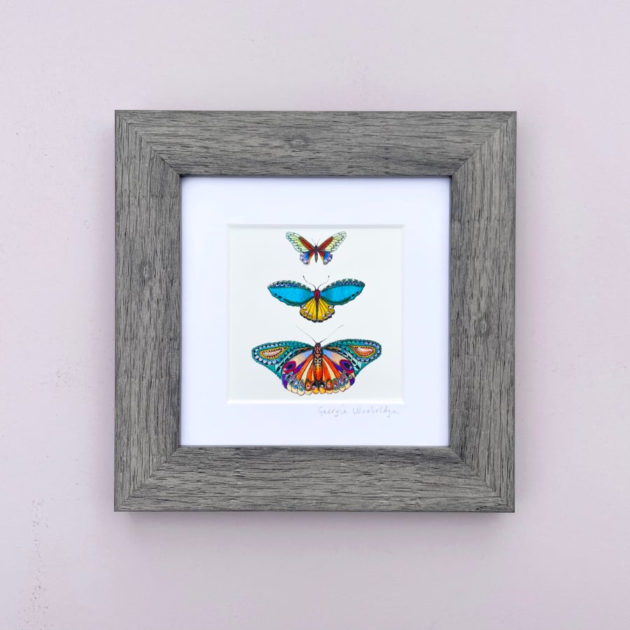 'Butterflies' 5" x 5" Framed Print