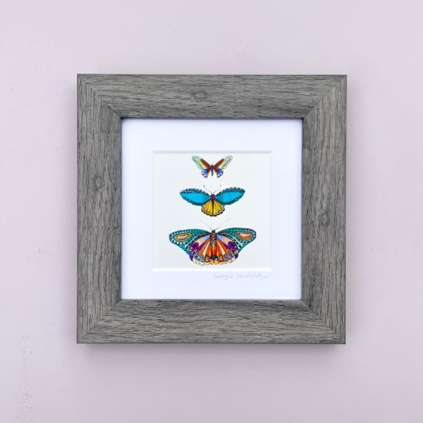 'Butterflies' 5" x 5" Framed Print