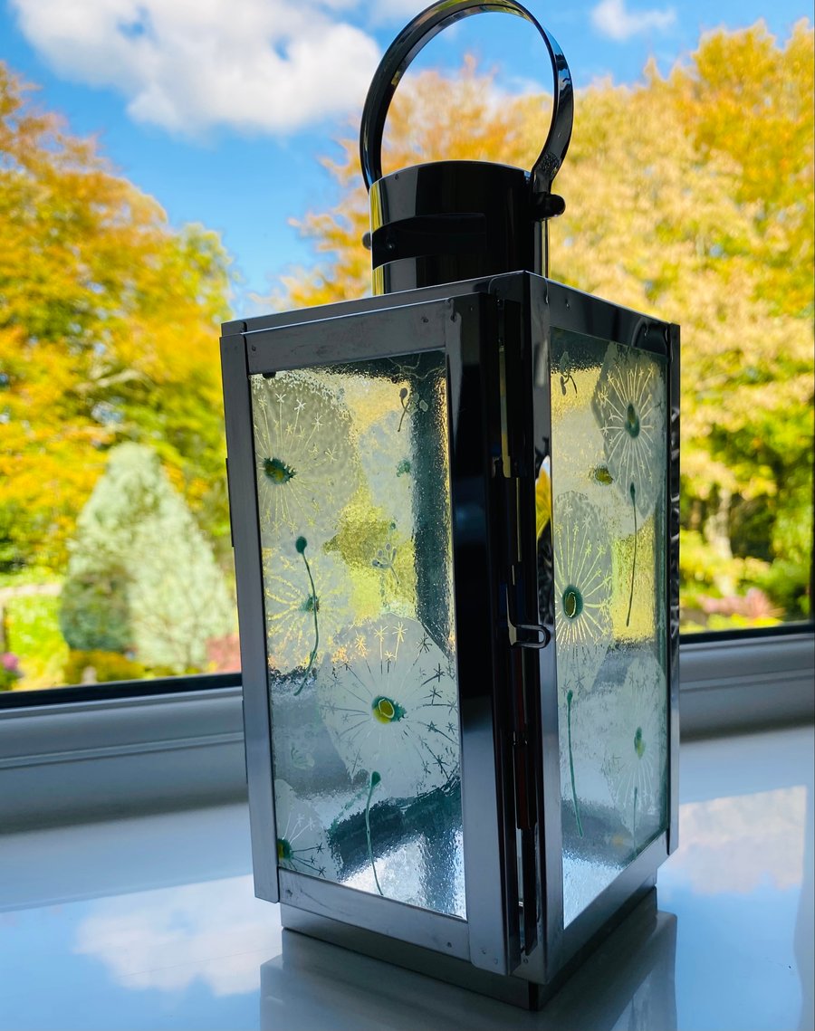 Fused glass dandelion lantern 