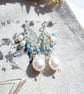 Pearl Earrings - Freshwater Ivory Teardrop Pearl Dangle Earrings, Blue Czech