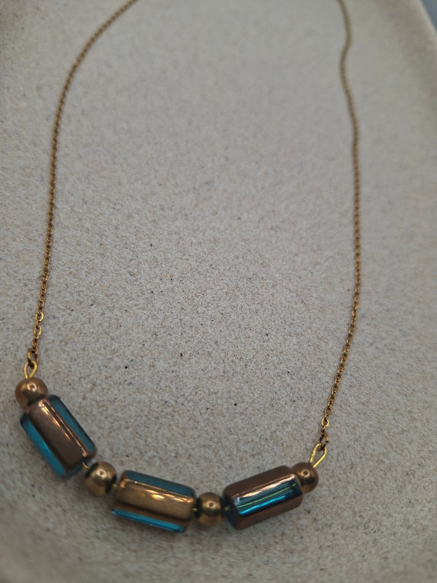 Blue Ember Bar Bead Necklace