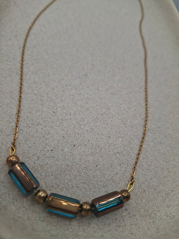 Blue Ember Bar Bead Necklace