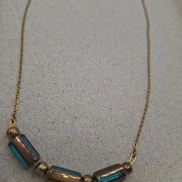 Blue Ember Bar Bead Necklace