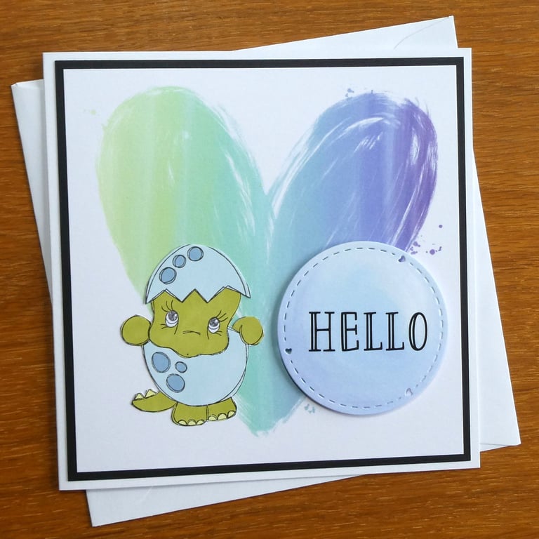 Dinosaur Card - Hello - Birthday, New Baby, Valentines Day