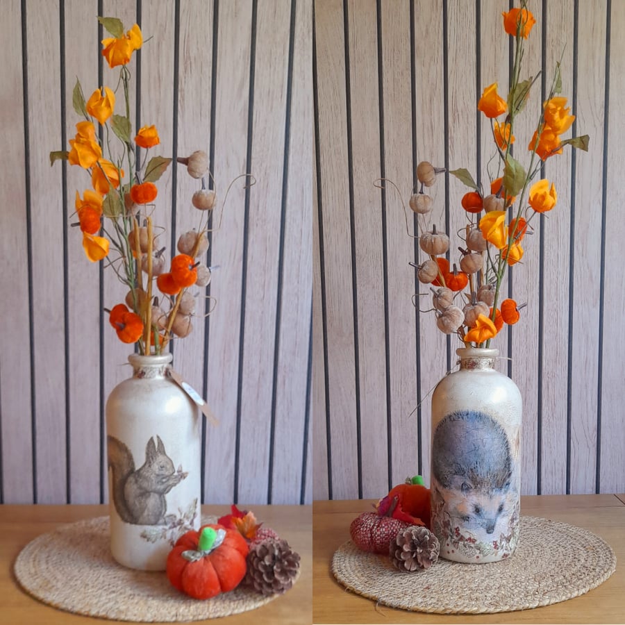 Autumn Vase Hedgehog Squirrel 