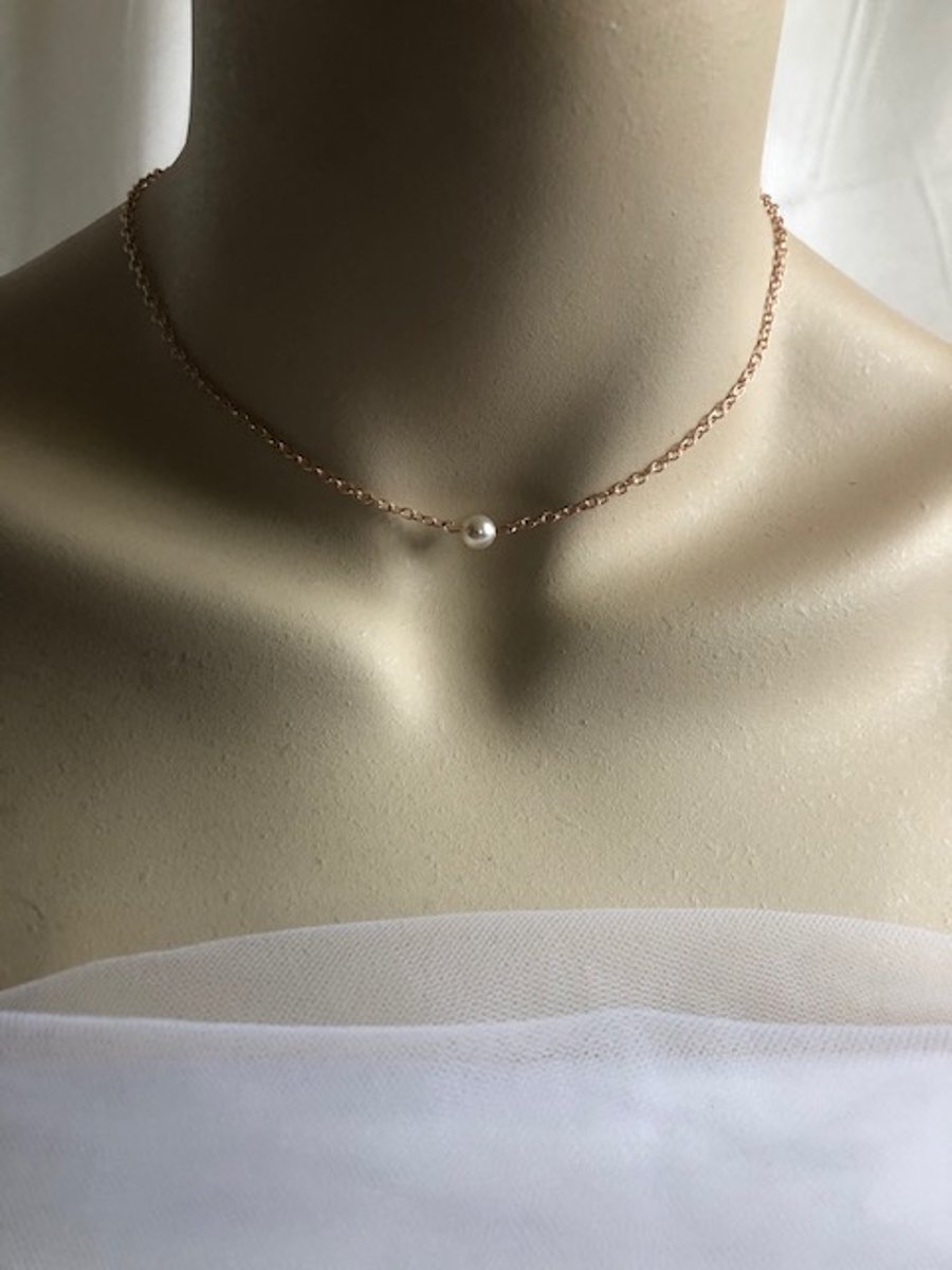 Pearl Choker Necklace - Rose Gold or Silver Choker Chain - Minimalist - Boho