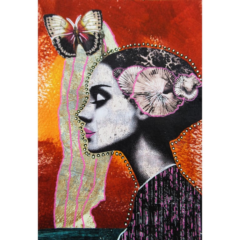 Small Female Portrait Ethereal Dreamy Retro Style Figurative Abstract Artwork