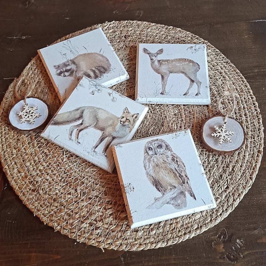 Wooden Coasters Woodland Animals