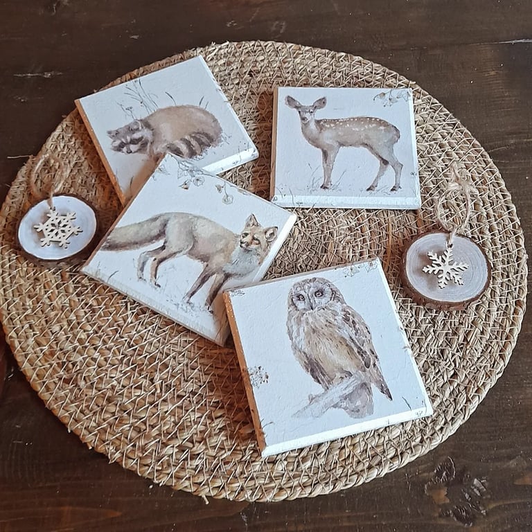 Wooden Coasters Woodland Animals