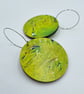 Lime green wooden disc earrings with hot pink, navy blue, white and yellow - Image 7