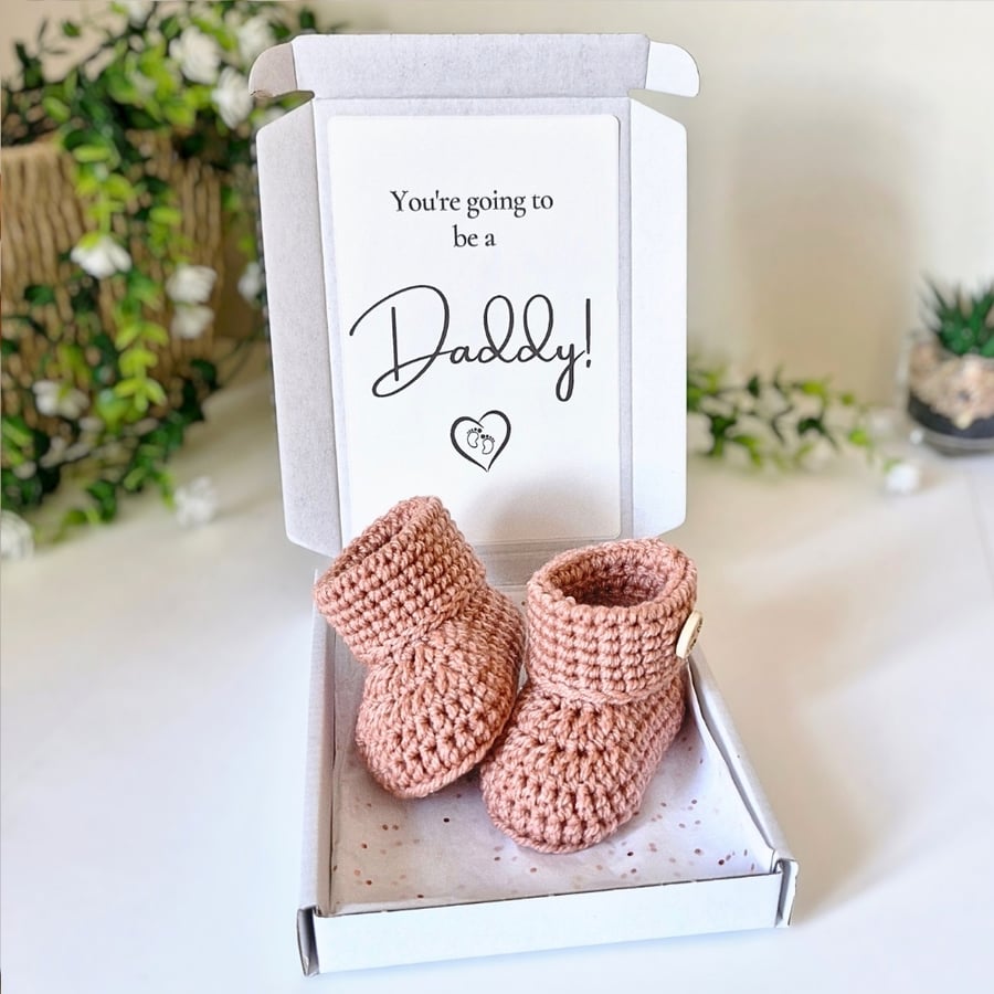 Dad To Be Pregnancy Announcement Gift – Crochet Baby Booties Reveal