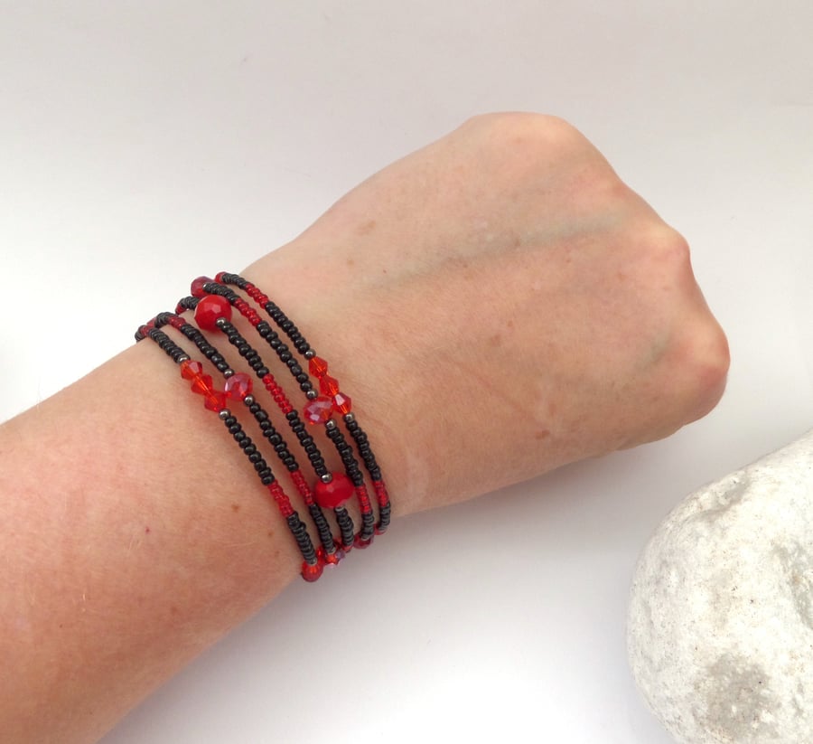 Red and Black Crystal Memory Bangle