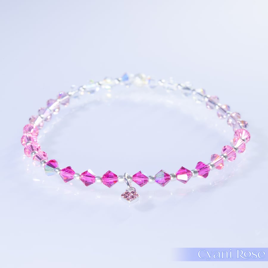 Bracelet in shimmering pink with Swarovski, Sterling Silver & Czech Glass beads